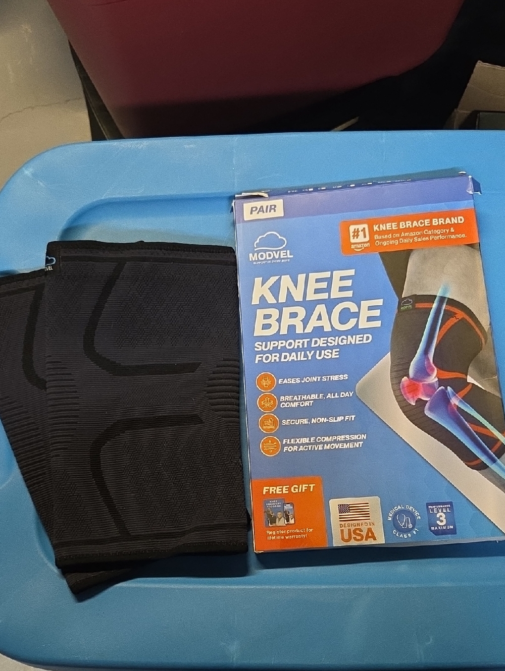 Knee Brace Support Sleeve 2 Pack - Black Modvel Sz M